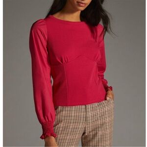 Anthropologie Structured Long Sleeve Top in Wine NWT
